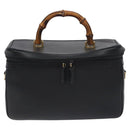 GUCCI Bamboo Hand Bag Leather Black Gold 013 122 2491 Auth SW974-2