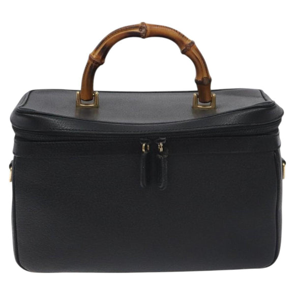 GUCCI Bamboo Hand Bag Leather Black Gold 013 122 2491 Auth SW974