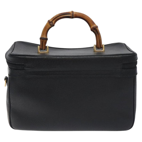 GUCCI Bamboo Hand Bag Leather Black Gold 013 122 2491 Auth SW974