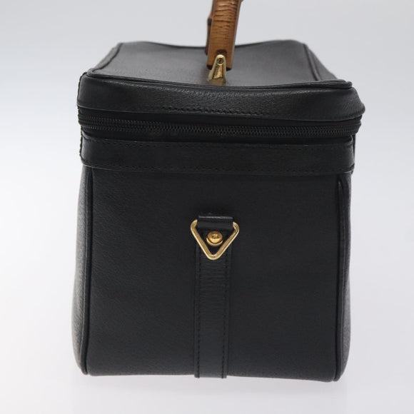 GUCCI Bamboo Hand Bag Leather Black Gold 013 122 2491 Auth SW974