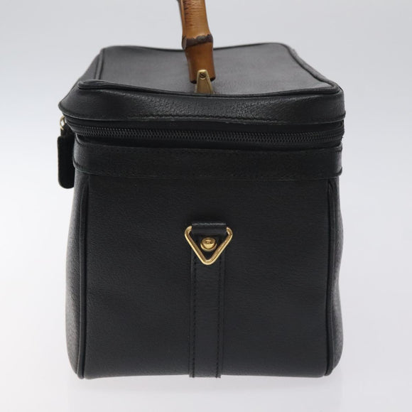 GUCCI Bamboo Hand Bag Leather Black Gold 013 122 2491 Auth SW974