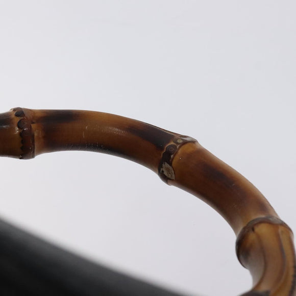 GUCCI Bamboo Hand Bag Leather Black Gold 013 122 2491 Auth SW974