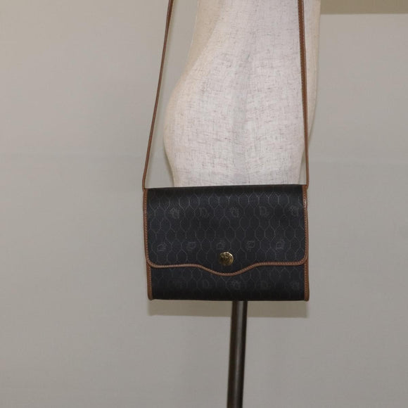 Christian Dior Honeycomb Canvas Shoulder Bag PVC Black Gold Auth SW976