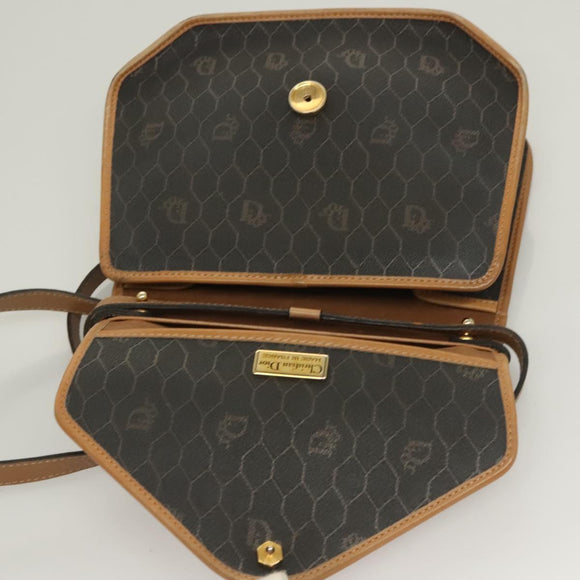 Christian Dior Honeycomb Canvas Hand Bag PVC 2way Black Gold Auth SW977