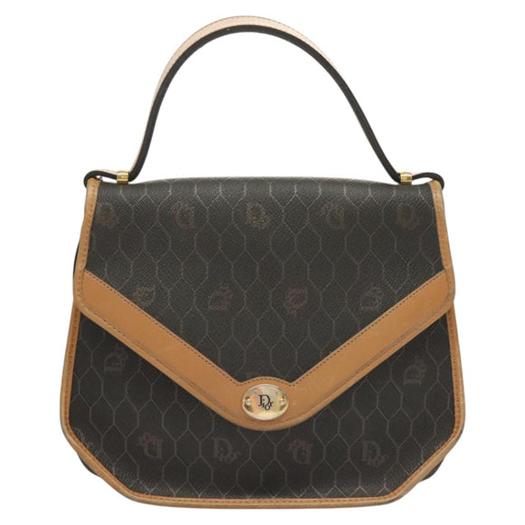 Christian Dior Honeycomb Canvas Hand Bag PVC 2way Black Gold Auth SW977