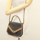 Christian Dior Honeycomb Canvas Hand Bag PVC 2way Black Gold Auth SW977-24