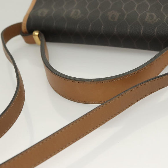 Christian Dior Honeycomb Canvas Hand Bag PVC 2way Black Gold Auth SW977