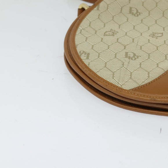 Christian Dior Honeycomb Canvas Shoulder Bag PVC Beige Gold Auth SW979