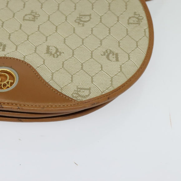 Christian Dior Honeycomb Canvas Shoulder Bag PVC Beige Gold Auth SW979