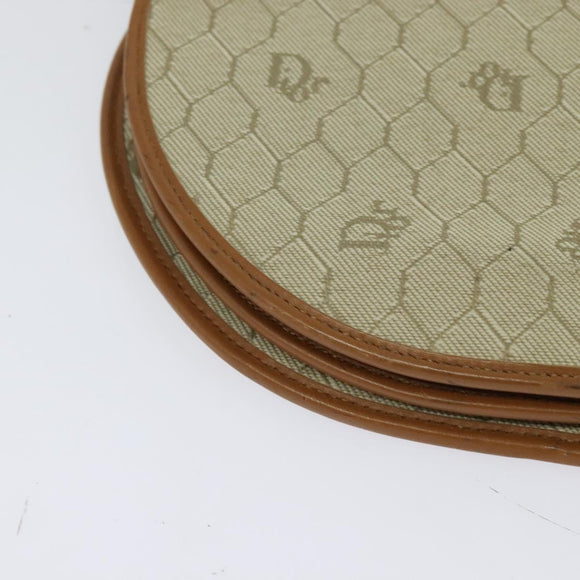 Christian Dior Honeycomb Canvas Shoulder Bag PVC Beige Gold Auth SW979