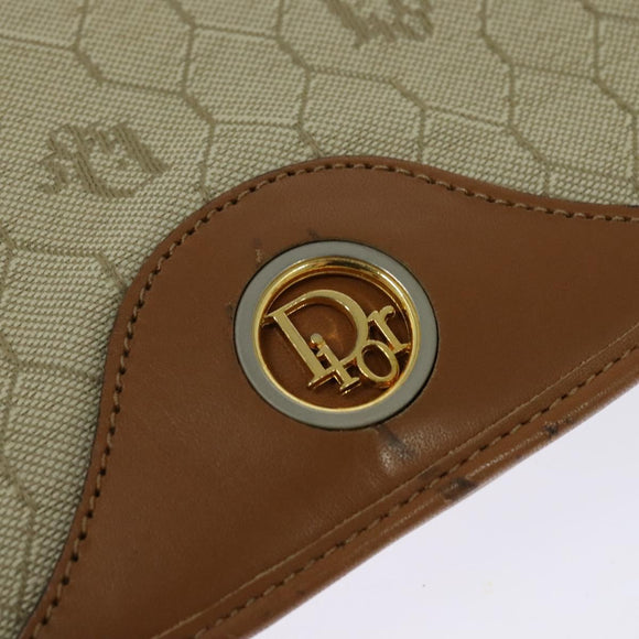 Christian Dior Honeycomb Canvas Shoulder Bag PVC Beige Gold Auth SW979