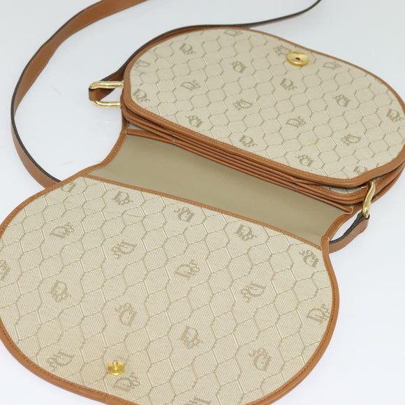 Christian Dior Honeycomb Canvas Shoulder Bag PVC Beige Gold Auth SW979