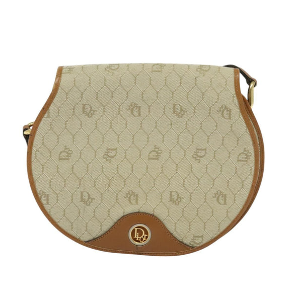 Christian Dior Honeycomb Canvas Shoulder Bag PVC Beige Gold Auth SW979