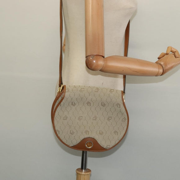 Christian Dior Honeycomb Canvas Shoulder Bag PVC Beige Gold Auth SW979