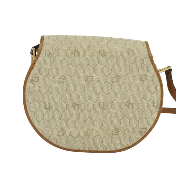 Christian Dior Honeycomb Canvas Shoulder Bag PVC Beige Gold Auth SW979