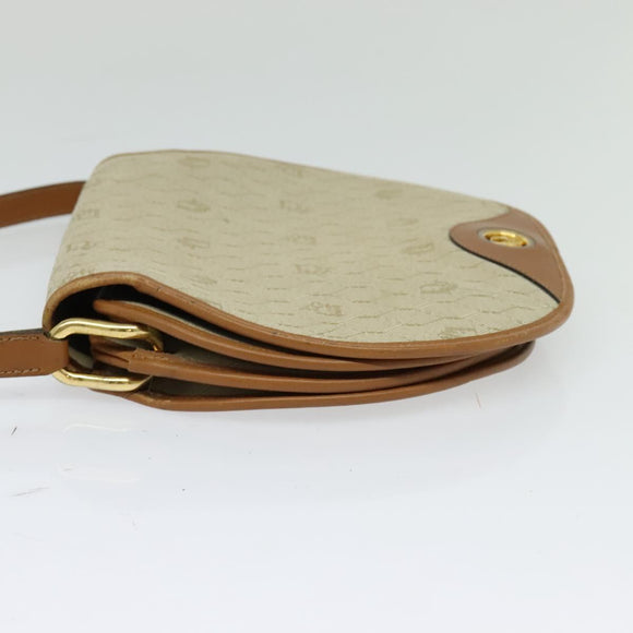 Christian Dior Honeycomb Canvas Shoulder Bag PVC Beige Gold Auth SW979