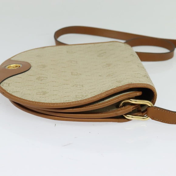 Christian Dior Honeycomb Canvas Shoulder Bag PVC Beige Gold Auth SW979
