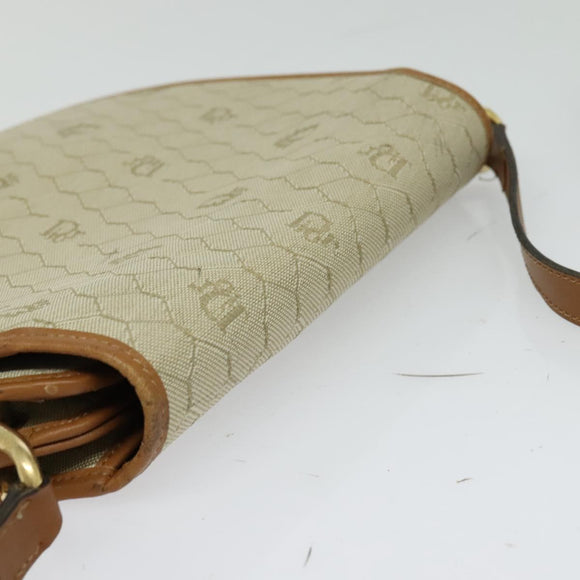 Christian Dior Honeycomb Canvas Shoulder Bag PVC Beige Gold Auth SW979