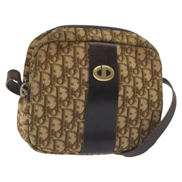Christian Dior Trotter Canvas Shoulder Bag Brown Gold Auth SW985