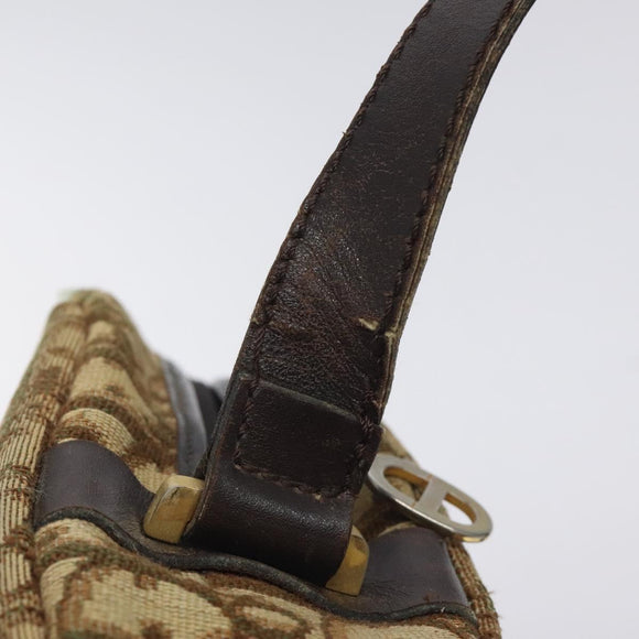 Christian Dior Trotter Canvas Shoulder Bag Brown Gold Auth SW985