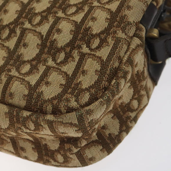 Christian Dior Trotter Canvas Shoulder Bag Brown Gold Auth SW985