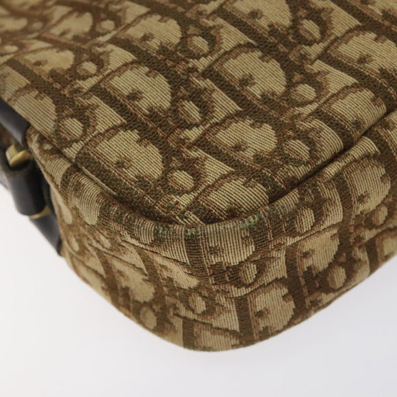 Christian Dior Trotter Canvas Shoulder Bag Brown Gold Auth SW985