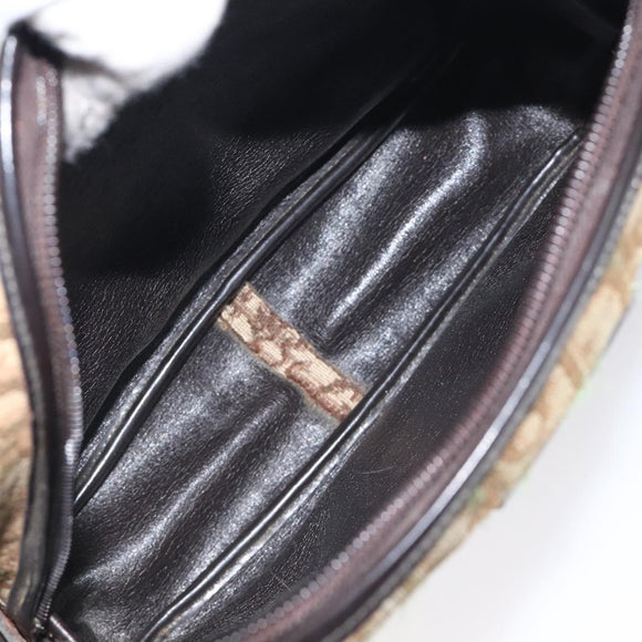 Christian Dior Trotter Canvas Shoulder Bag Brown Gold Auth SW985