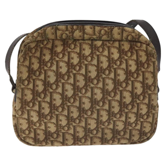 Christian Dior Trotter Canvas Shoulder Bag Brown Gold Auth SW985