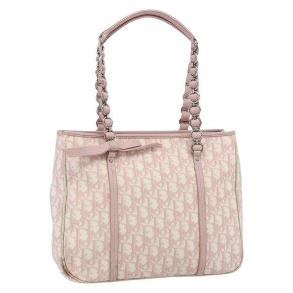 Christian Dior Trotter Canvas Romantic Tote Bag PVC Pink Silver Auth SW986
