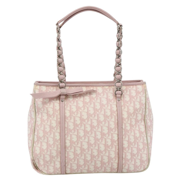 Christian Dior Trotter Canvas Romantic Tote Bag PVC Pink Silver Auth SW986