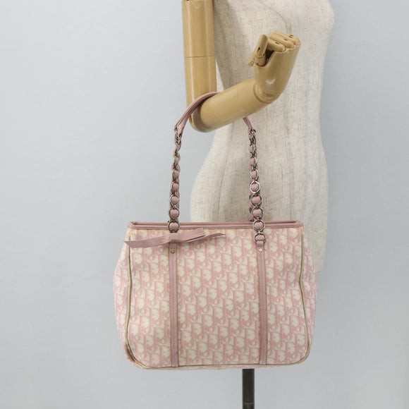 Christian Dior Trotter Canvas Romantic Tote Bag PVC Pink Silver Auth SW986