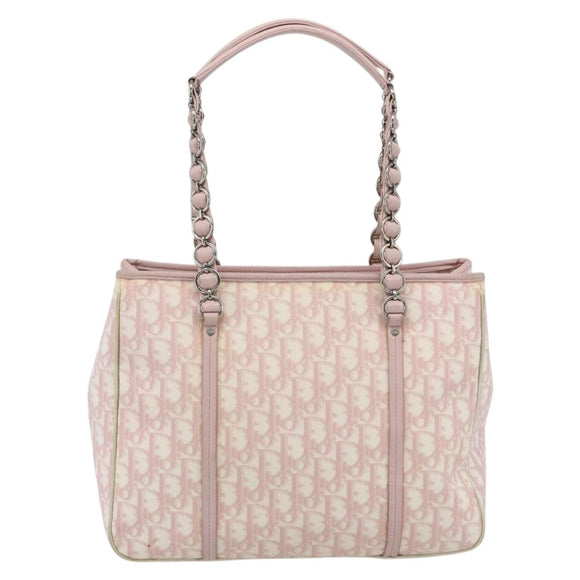 Christian Dior Trotter Canvas Romantic Tote Bag PVC Pink Silver Auth SW986