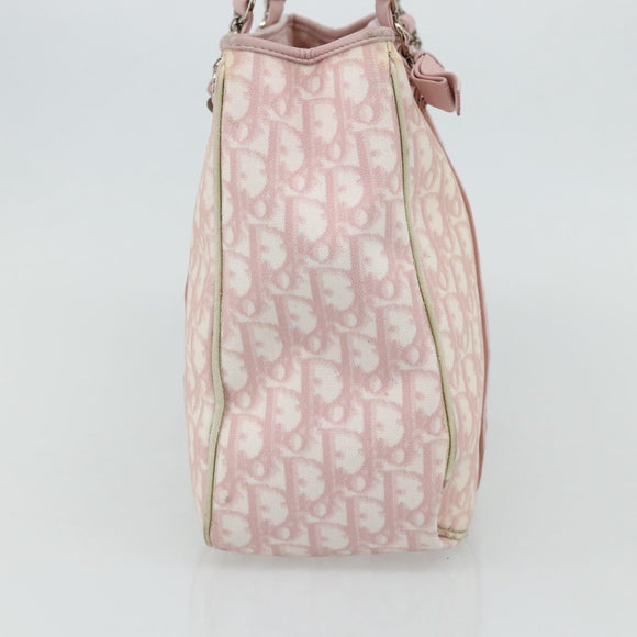 Christian Dior Trotter Canvas Romantic Tote Bag PVC Pink Silver Auth SW986