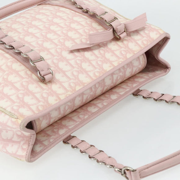 Christian Dior Trotter Canvas Romantic Tote Bag PVC Pink Silver Auth SW986