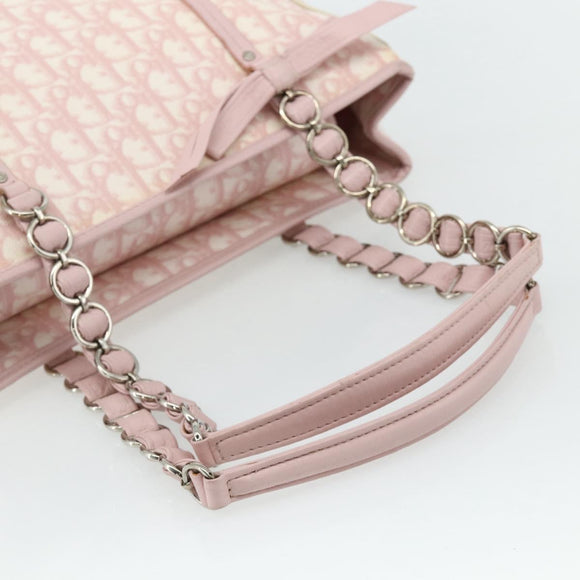 Christian Dior Trotter Canvas Romantic Tote Bag PVC Pink Silver Auth SW986