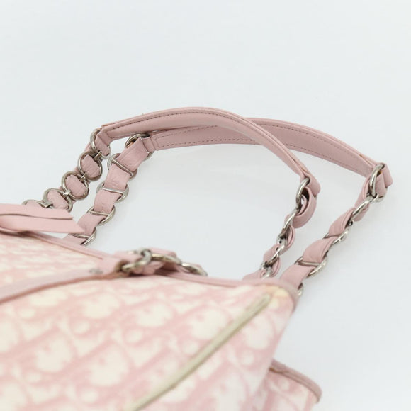 Christian Dior Trotter Canvas Romantic Tote Bag PVC Pink Silver Auth SW986