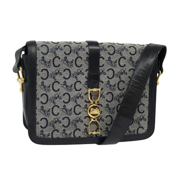 CELINE C Sulky Shoulder Bag Canvas Navy Gold Auth SW991