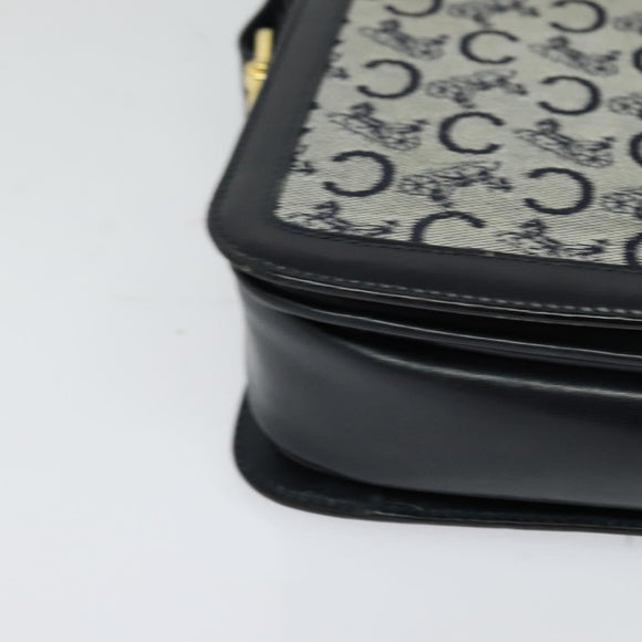 CELINE C Sulky Shoulder Bag Canvas Navy Gold Auth SW991