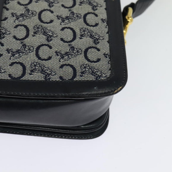 CELINE C Sulky Shoulder Bag Canvas Navy Gold Auth SW991