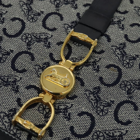 CELINE C Sulky Shoulder Bag Canvas Navy Gold Auth SW991