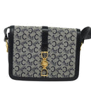 CELINE C Sulky Shoulder Bag Canvas Navy Gold Auth SW991-13