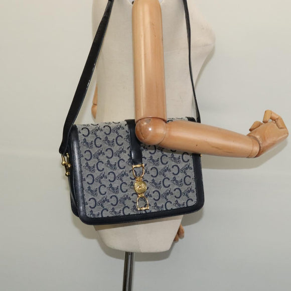 CELINE C Sulky Shoulder Bag Canvas Navy Gold Auth SW991
