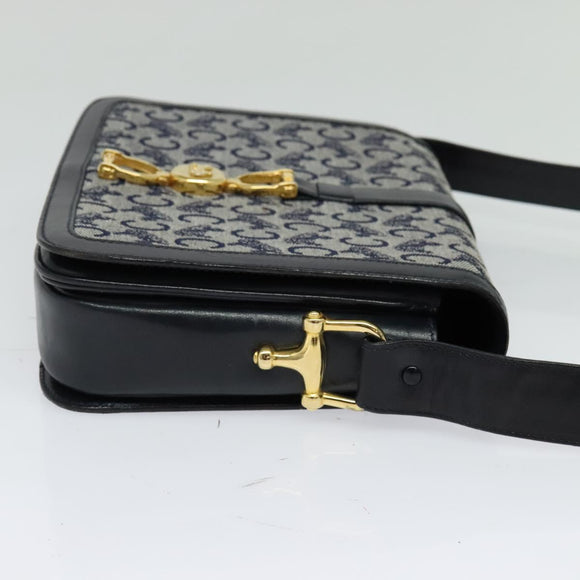 CELINE C Sulky Shoulder Bag Canvas Navy Gold Auth SW991