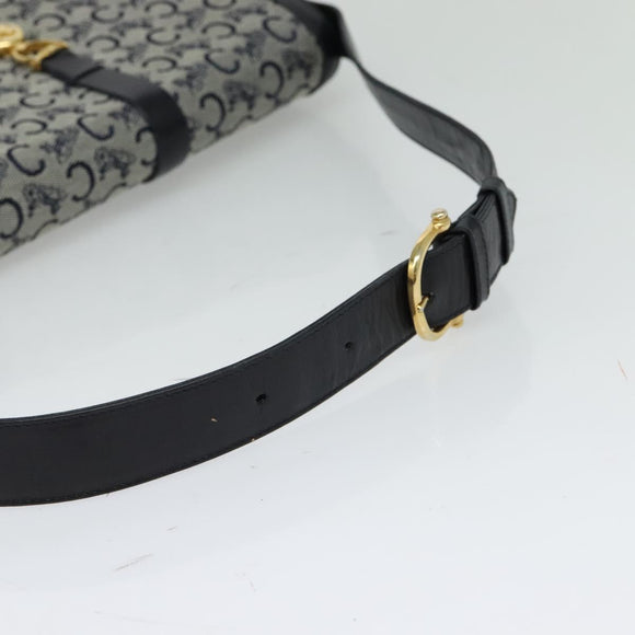 CELINE C Sulky Shoulder Bag Canvas Navy Gold Auth SW991