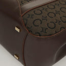 CELINE C Macadam Canvas Hand Bag Brown Gold Auth SW992-13