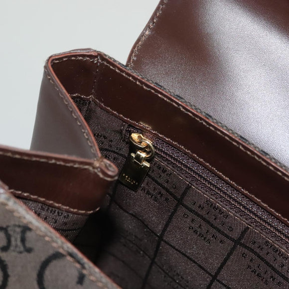 CELINE C Macadam Canvas Hand Bag Brown Gold Auth SW992