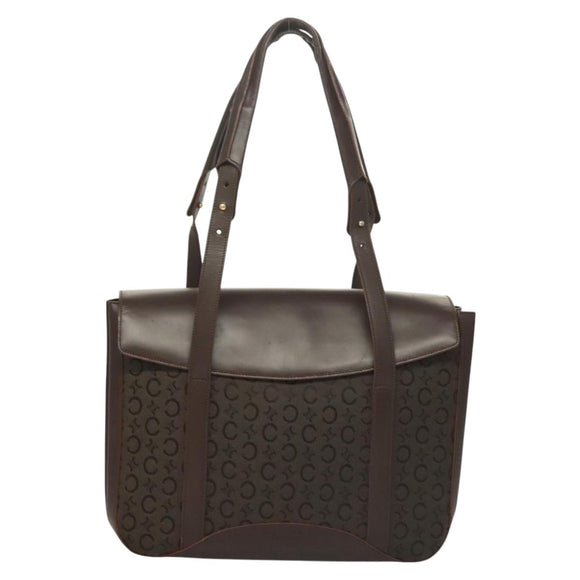 CELINE C Macadam Canvas Hand Bag Brown Gold Auth SW992