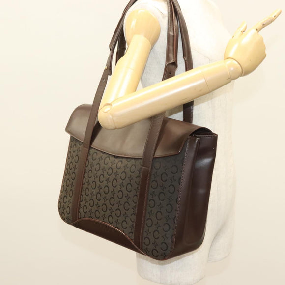 CELINE C Macadam Canvas Hand Bag Brown Gold Auth SW992