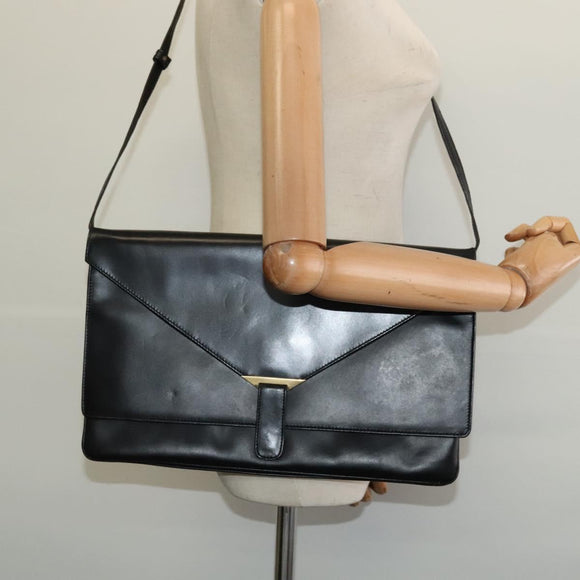 LOEWE Shoulder Bag Leather Black Gold Auth SW994