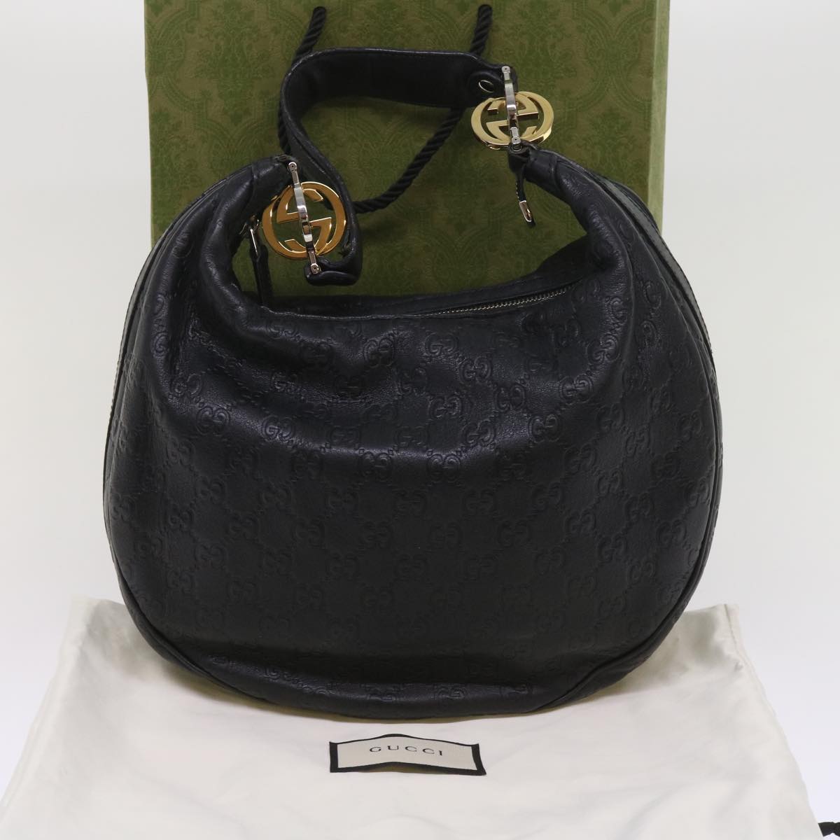 GUCCI GG Canvas Guccissima Shoulder Bag Black 232962 Auth tb1033